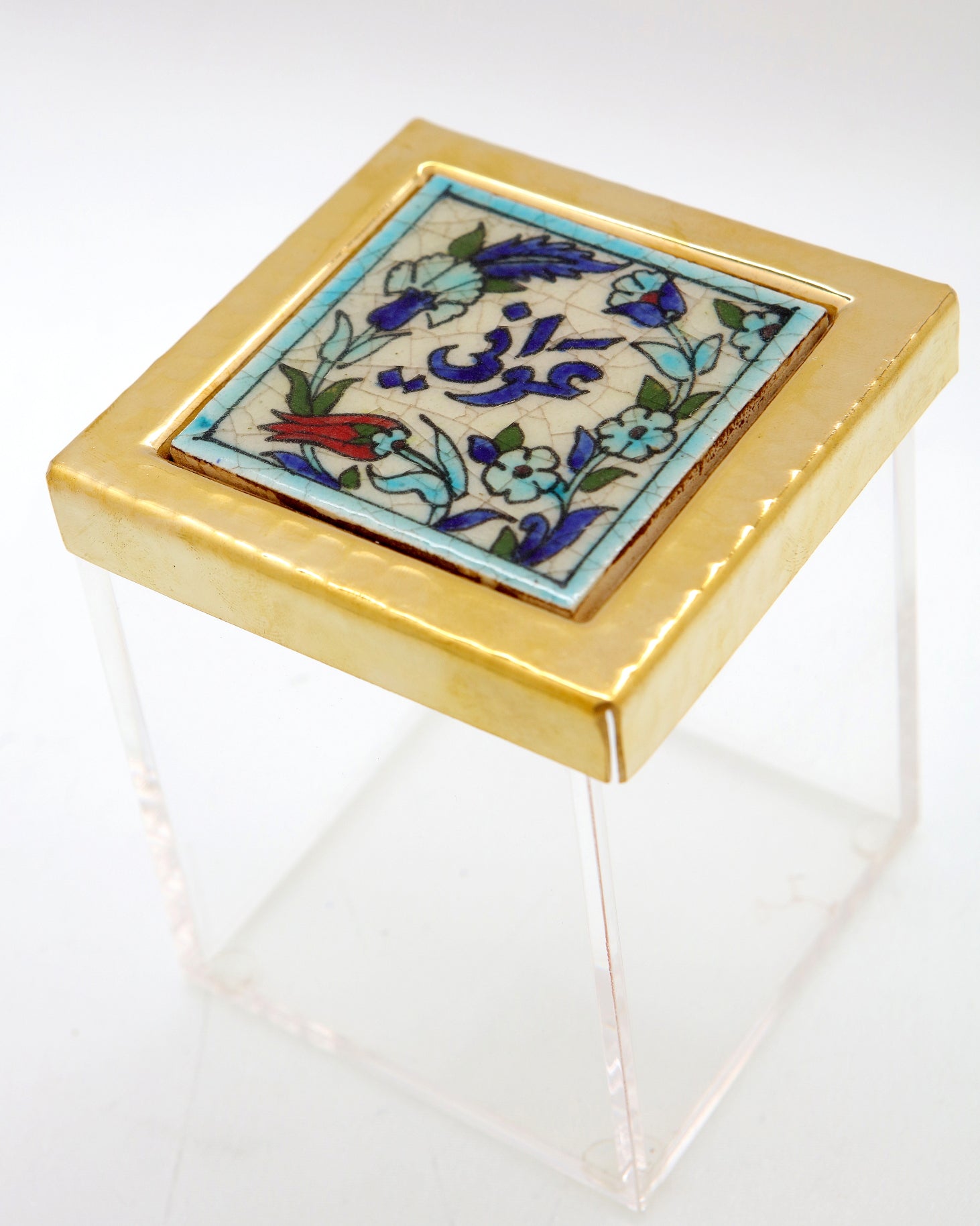 Box Square Hand Hammered Aluminum+ Qishani / Brass + Qishani