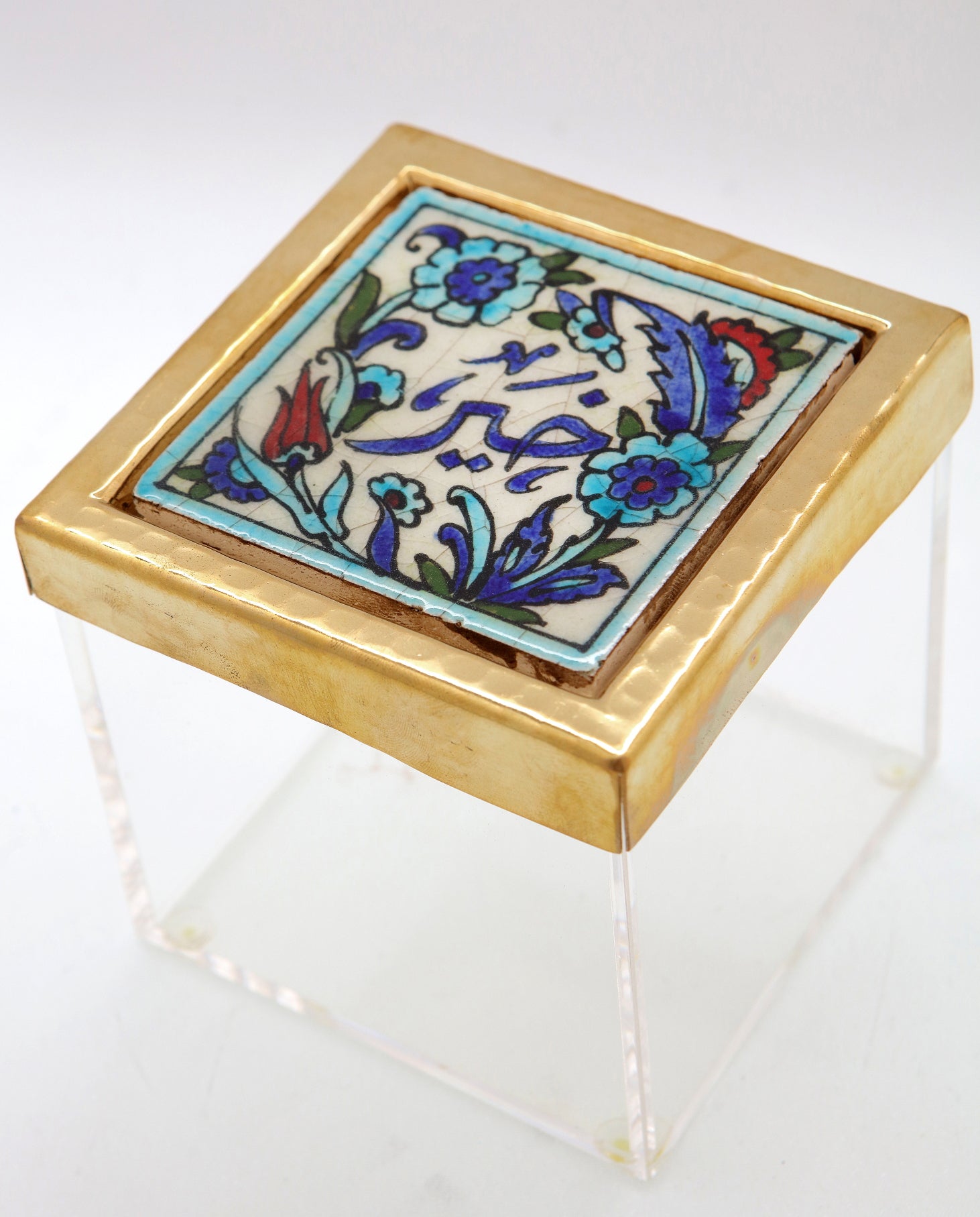 Box Square Hand Hammered Aluminum+ Qishani / Brass + Qishani