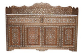 Buffet With Crown Solid Walnut Wood Inlay Seashell Mother Of Pearl With Tin And Marble Top