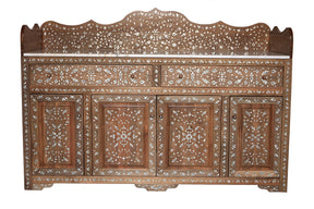 Buffet With Crown Solid Walnut Wood Inlay Seashell Mother Of Pearl With Tin And Marble Top