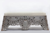 Bench With Base Perforated Solid Walnut Wood Inlay Seashell Mother Of Pearl With Tin + Upholstery
