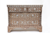 Chest of Drawers Solid Walnut Wood Inlay Seashell Mother Of Pearl With Tin + Marble Top