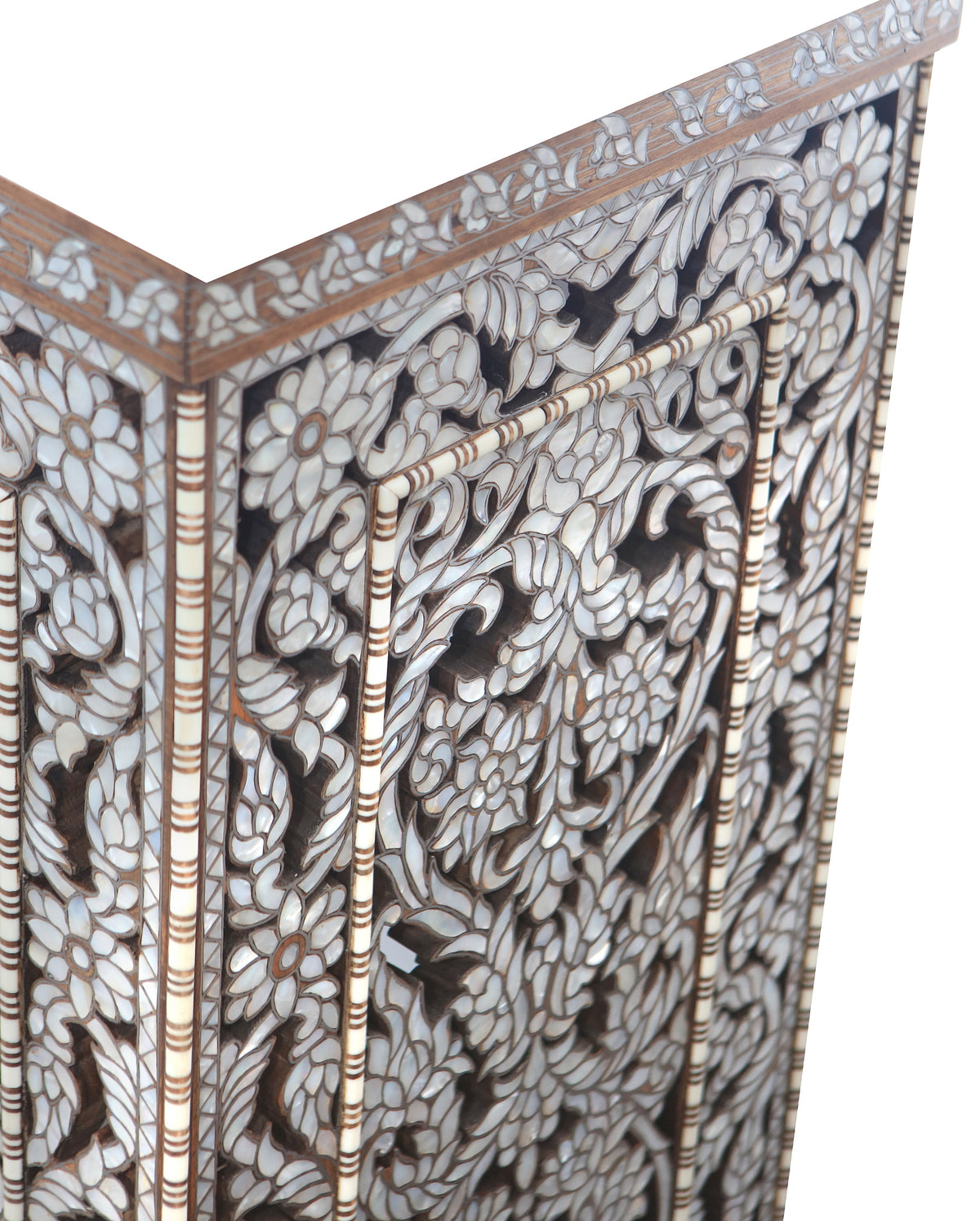 Console Chimney Perforated Solid Walnut Wood Inlay Seashell Mother Of Pearl With Tin + Marble Top