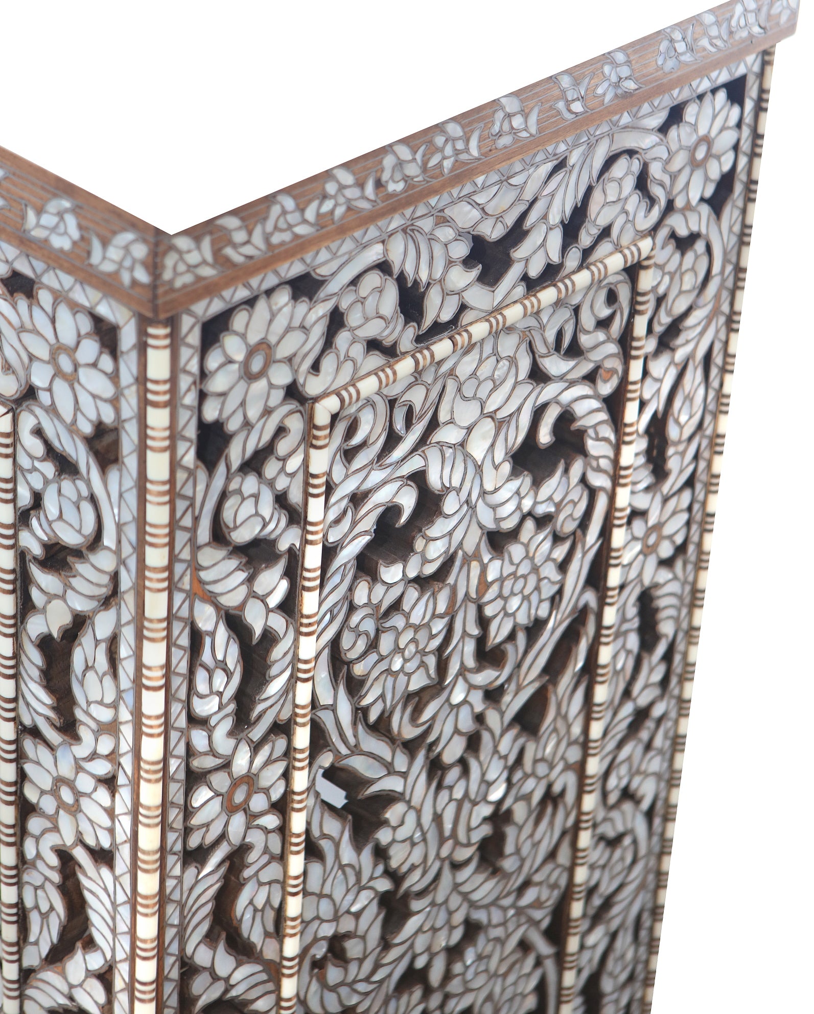 Console Chimney Perforated Solid Walnut Wood Inlay Seashell Mother Of Pearl With Tin + Marble Top