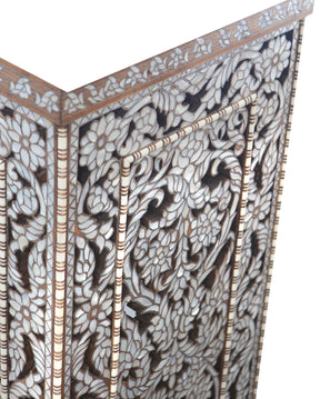 Console Chimney Perforated Solid Walnut Wood Inlay Seashell Mother Of Pearl With Tin + Marble Top