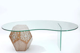 Table Base Hexagonal Solid Walnut Wood Inlay Seashell Mother Of Pearl With Tin With Glass Top