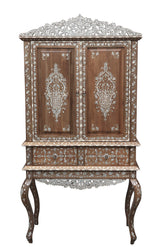 Cabinet Solid Walnut Wood Inlay Seashell Mother Of Pearl With Tin + Crown Perforated