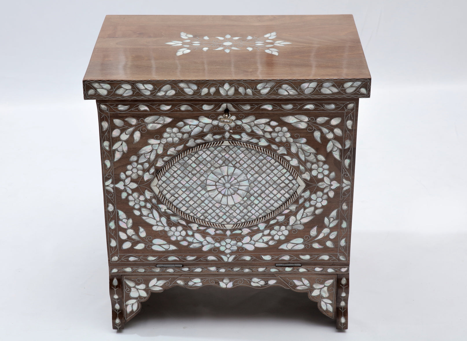 Night Stand Solid Walnut Wood Inlay Seashell Mother Of Pearl With Tin