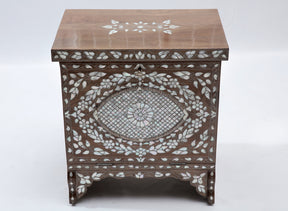 Night Stand Solid Walnut Wood Inlay Seashell Mother Of Pearl With Tin