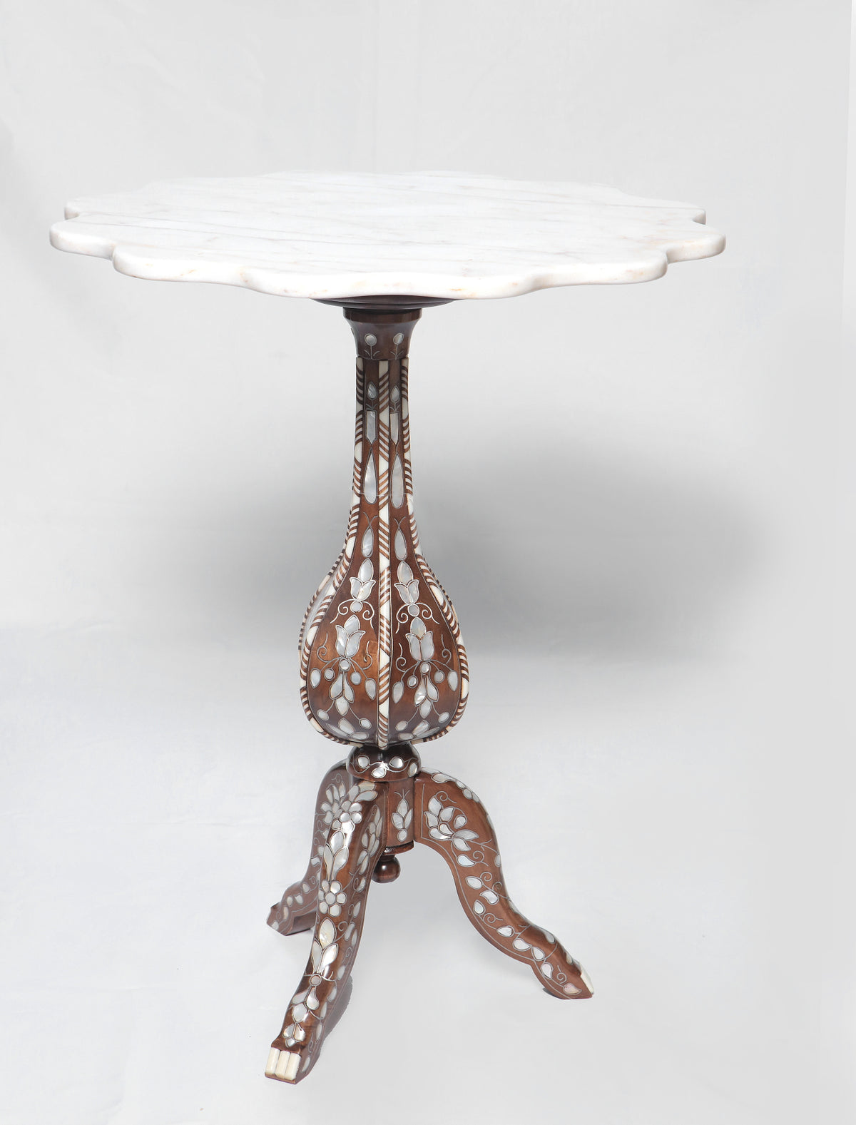 Table Flower Solid Walnut Wood Inlay Seashell Mother Of Pearl With Tin , With Marble/Wood With Mother Of Pearl Top