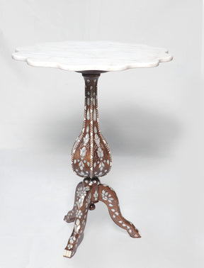 Table Flower Solid Walnut Wood Inlay Seashell Mother Of Pearl With Tin , With Marble/Wood With Mother Of Pearl Top