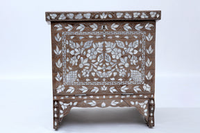 Night Stand Solid Walnut Wood Inlay Seashell Mother Of Pearl With Tin