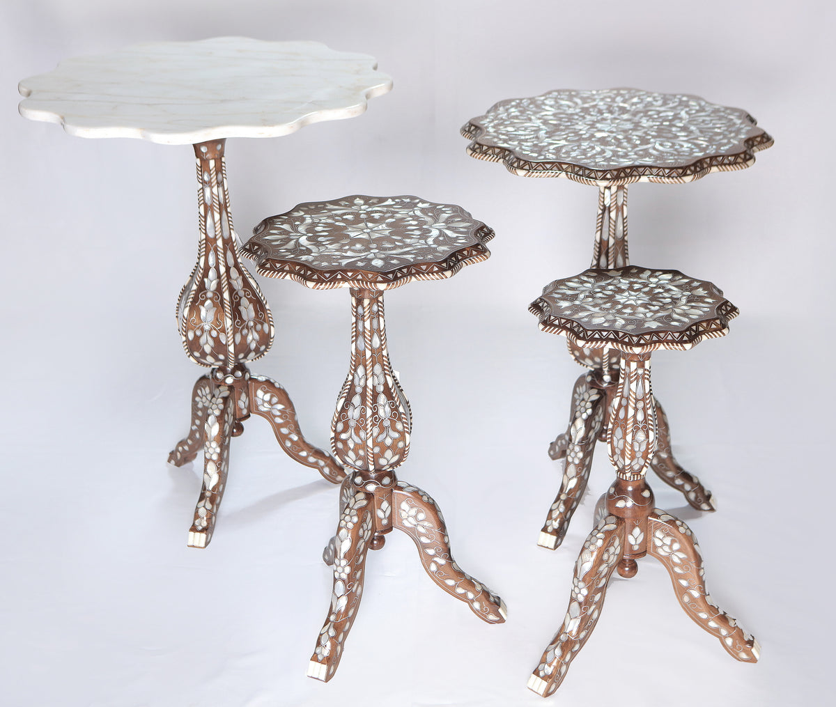 Table Flower Solid Walnut Wood Inlay Seashell Mother Of Pearl With Tin , With Marble/Wood With Mother Of Pearl Top