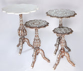 Table Flower Solid Walnut Wood Inlay Seashell Mother Of Pearl With Tin , With Marble/Wood With Mother Of Pearl Top