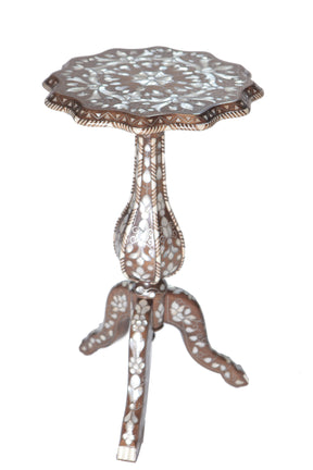 Table Flower Solid Walnut Wood Inlay Seashell Mother Of Pearl With Tin , With Marble/Wood With Mother Of Pearl Top