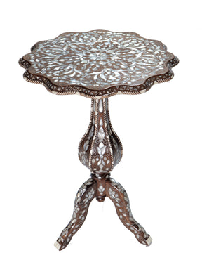 Table Flower Solid Walnut Wood Inlay Seashell Mother Of Pearl With Tin , With Marble/Wood With Mother Of Pearl Top