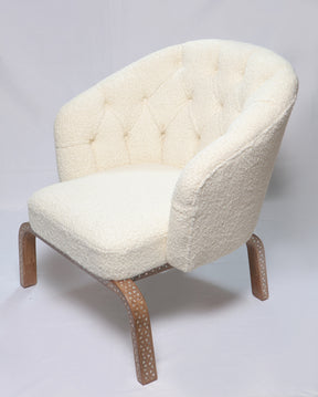 Minotti Arm Chair with 2 Legs Solid Walnut Wood Inlay Seashell Mother Of Pearl With Tin