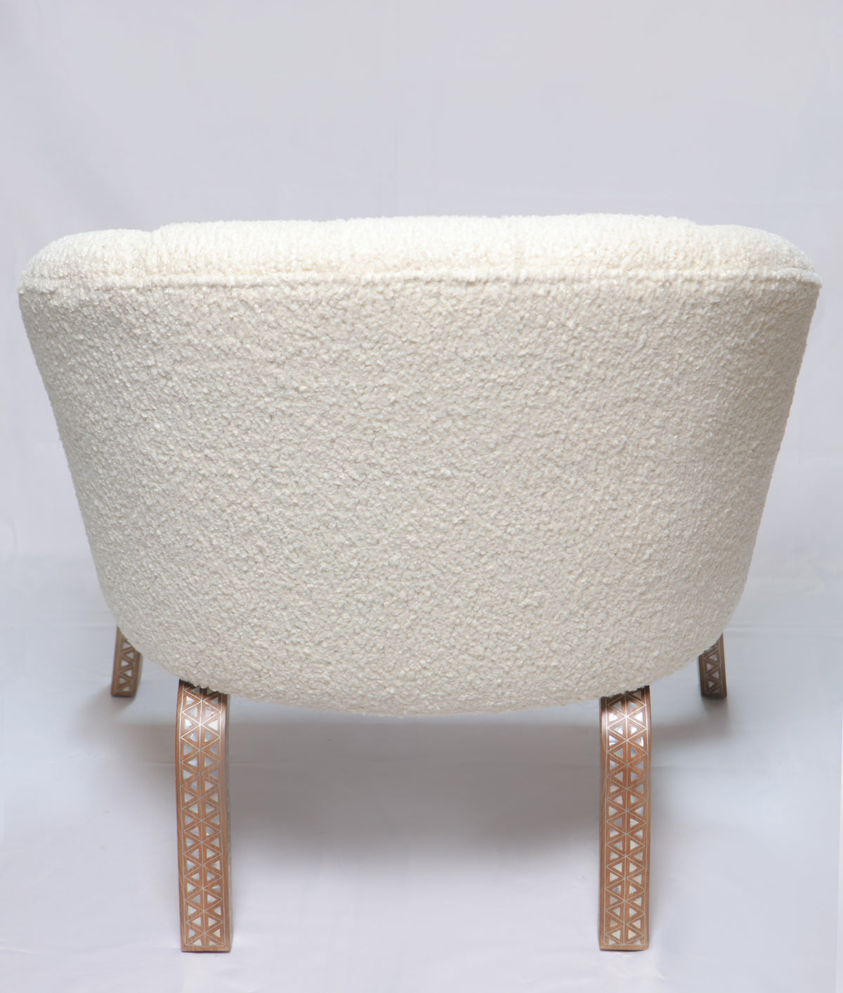 Minotti Arm Chair with 2 Legs Solid Walnut Wood Inlay Seashell Mother Of Pearl With Tin