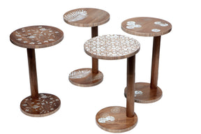 Side Table Solid Walnut Wood Inlay Seashell Mother Of Pearl With Tin On Top And Base