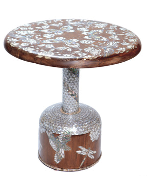 Side Table Jungle Solid Walnut Wood Inlay Seashell And Turtle shell Mother Of Pearl With Tin