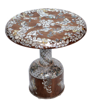 Side Table Jungle Solid Walnut Wood Inlay Seashell And Turtle shell Mother Of Pearl With Tin