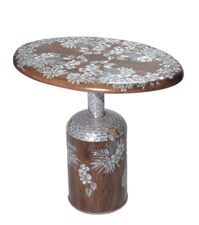 Side Table Jungle Solid Walnut Wood Inlay Seashell And Turtle shell Mother Of Pearl With Tin