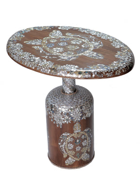 Side Table Jungle Solid Walnut Wood Inlay Seashell And Turtle shell Mother Of Pearl With Tin
