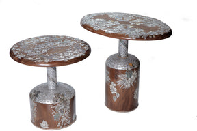 Side Table Jungle Solid Walnut Wood Inlay Seashell And Turtle shell Mother Of Pearl With Tin