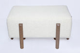 Bench Rectangular With 6 Edges Solid Walnut Wood Inlay Seashell Mother Of Pearl With Tin + Upholstery