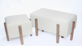 Pouf Square With 4 Edges Solid Walnut Wood Inlay Seashell Mother Of Pearl With Tin + Upholstery