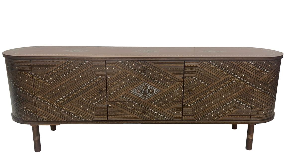 Buffet Natural Wood Marquetry Mosaic With Curved Edges