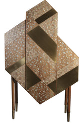 Cabinet Destructed Solid Walnut Wood Inlay Seashell Mother Of Pearl With Tin With Brass