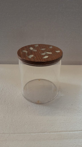 Box Round Handmade Plexi + Cover Wood with Inlay Mother of Pearl