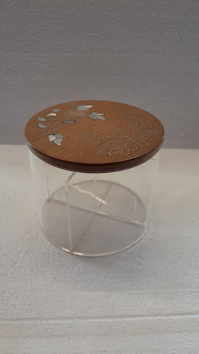 Box Round Handmade Plexi + Cover Wood with Inlay Mother of Pearl