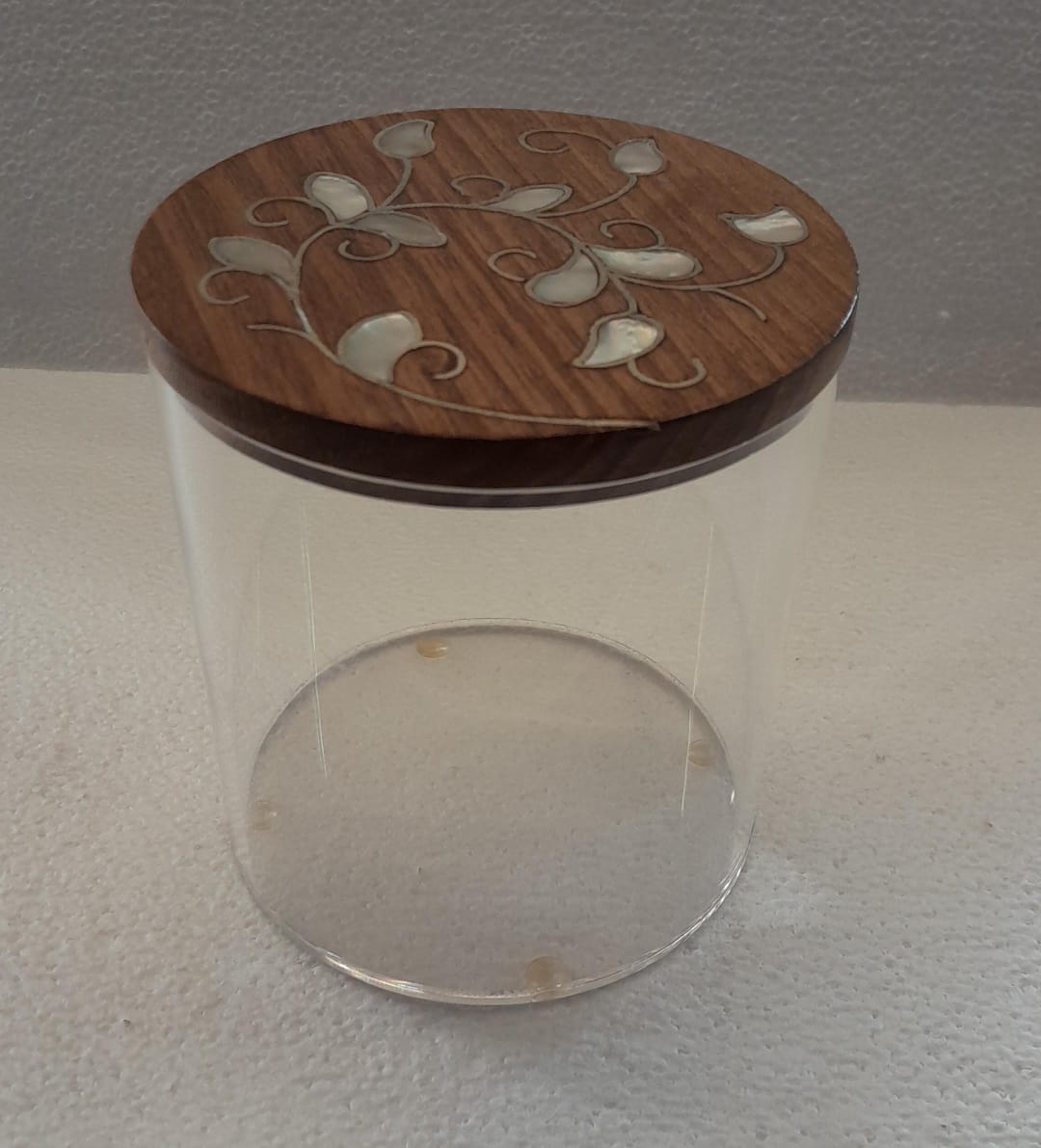 Box Round Handmade Plexi + Cover Wood with Inlay Mother of Pearl
