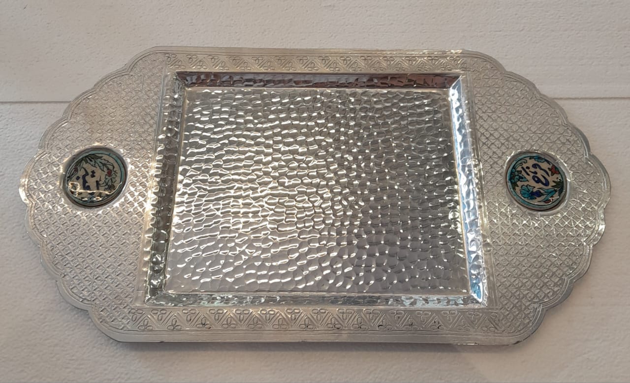 Tray Rectangle Crown Hand Hammered Aluminum with Qishani