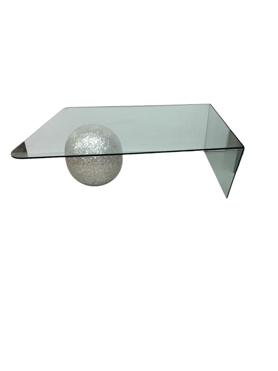 Table Base Ball Solid Walnut Wood Full Inlay Seashell Mother Of Pearl With Tin With Glass Top