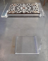 Table C Shape Top Perforated Solid Walnut Wood Inlay Seashell Mother Of Pearl With Tin And Plexi Base