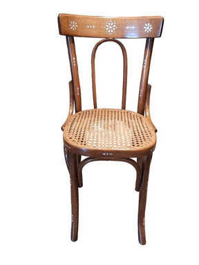 Chair Old Style Solid Walnut Wood Inlay Seashell Mother Of Pearl With Tin With Cane Seat