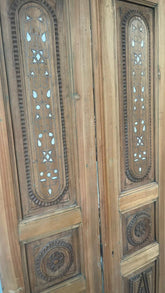 Antic Door Set Wood With Inlay Seashell Mother Of Pearl and Tin