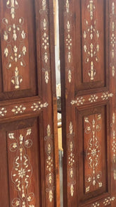 Antic Door Set Wood With Inlay Seashell Mother Of Pearl and Tin