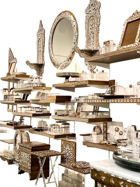 Shelves Solid Walnut Wood Inlay Seashell Mother Of Pearl With Tin