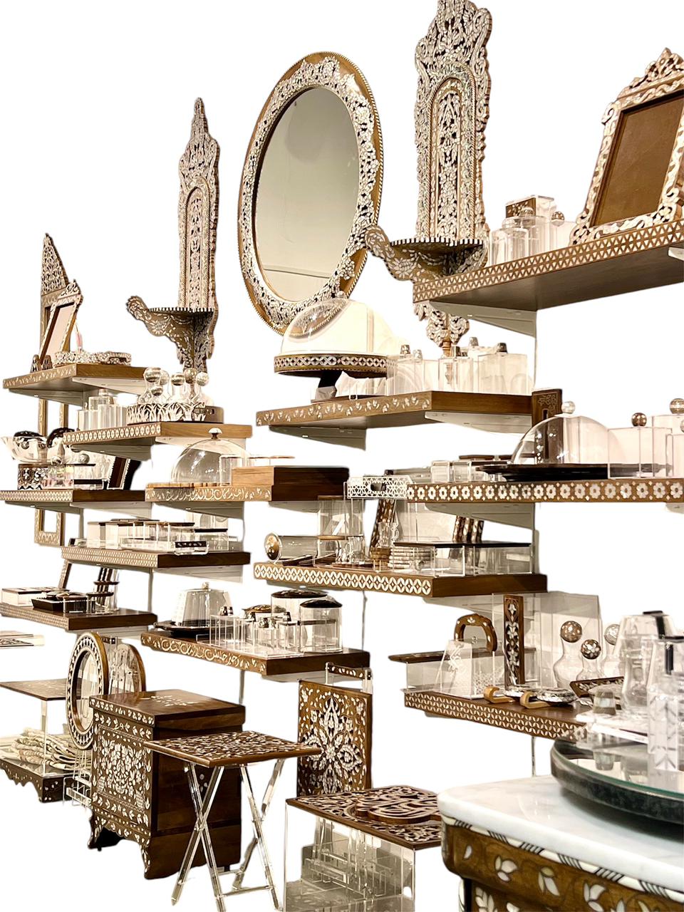 Shelves Solid Walnut Wood Inlay Seashell Mother Of Pearl With Tin