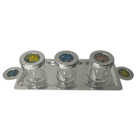 Tray Hand Hammered Aluminum with Plexi Boxes and Colored Qishani