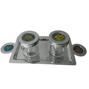 Tray Hand Hammered Aluminum with Plexi Boxes and Colored Qishani