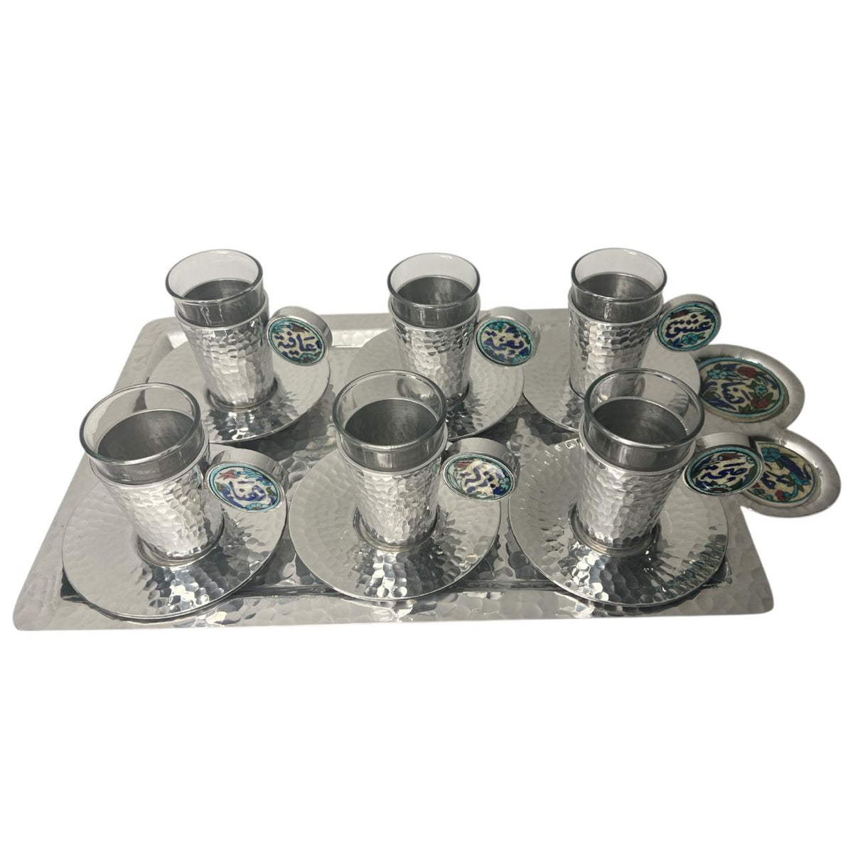 Tray Set 2 Qishani (46*26cm) With 6 Aluminium Tea Cups