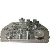 Set Tray Rectangle Crown Hand Hammered With 6 Tea Cups, 6 Arabic Coffee Cups and Sugar BoxAluminum with Qishani