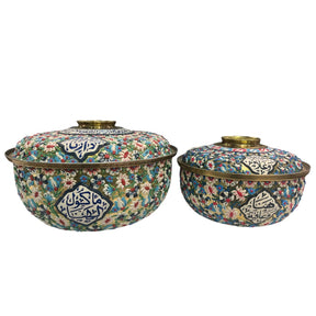 Casserole Round Brass Hand Painted Mina + Stainless Steel Insert with Handmade Enamels