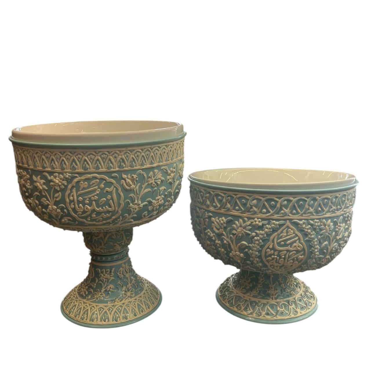 Salad Bowl with Base Aluminum White Mina+Glass Insert