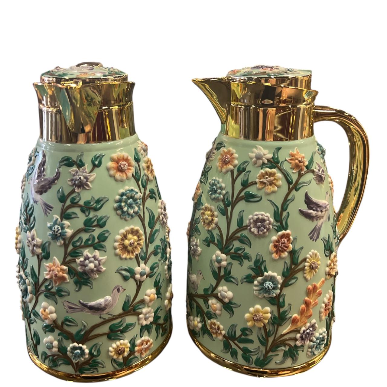 Set of 2 Thermos Stainless Steel Gold With Mina Flowers Multicolored (1L)
